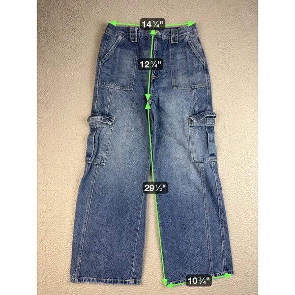 Kancan Jeans Womens 9/28 Blue Denim High Rise Wide Flare Leg Cargo Baggy Skater - Picture 3 of 6